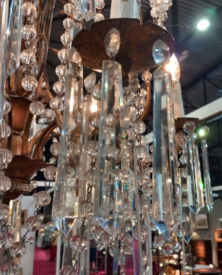 Bohemian Crystal And Gold Wrought Iron Chandelier-photo-2