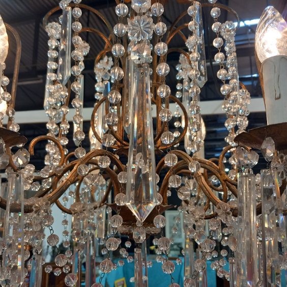 Bohemian Crystal And Gold Wrought Iron Chandelier-photo-3