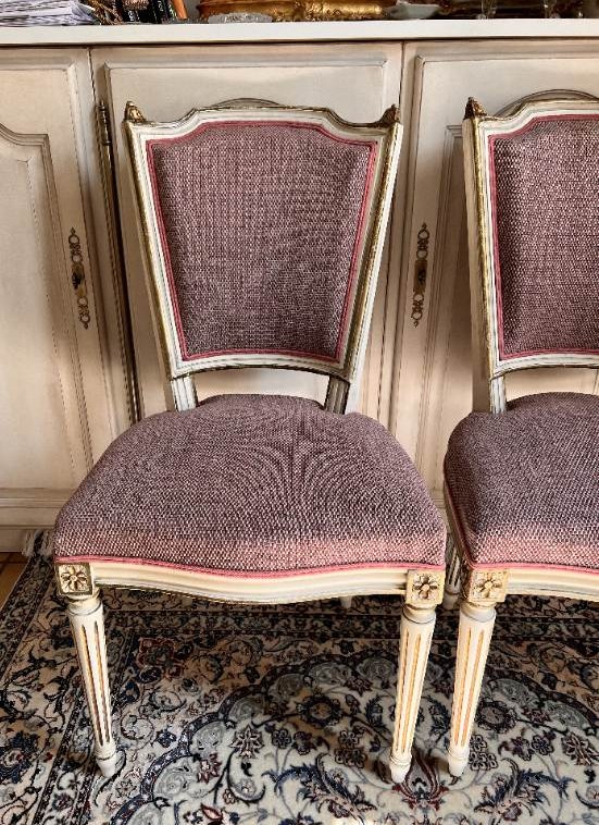 Set Of 6 Dining Room Chairs In Painted, Lacquered, And Gilded Wood-photo-2