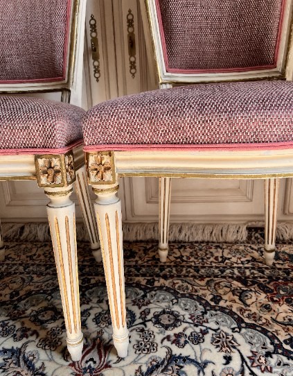 Set Of 6 Dining Room Chairs In Painted, Lacquered, And Gilded Wood-photo-3