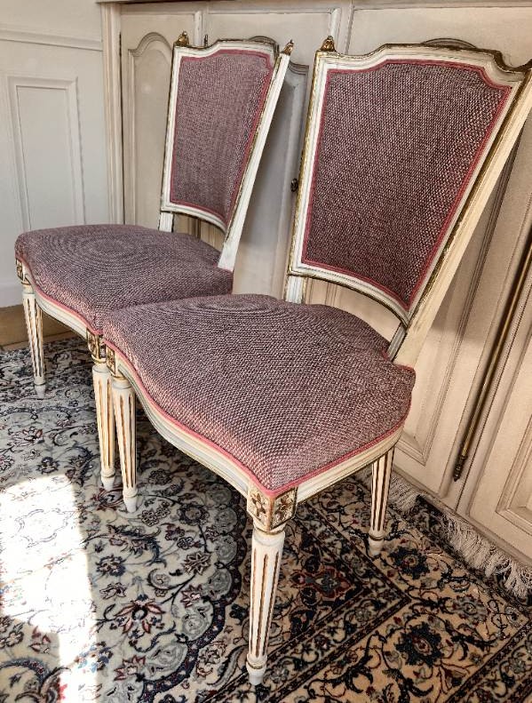 Set Of 6 Dining Room Chairs In Painted, Lacquered, And Gilded Wood-photo-4