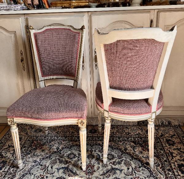 Set Of 6 Dining Room Chairs In Painted, Lacquered, And Gilded Wood-photo-1