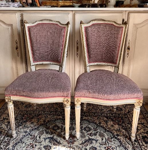 Set Of 6 Dining Room Chairs In Painted, Lacquered, And Gilded Wood