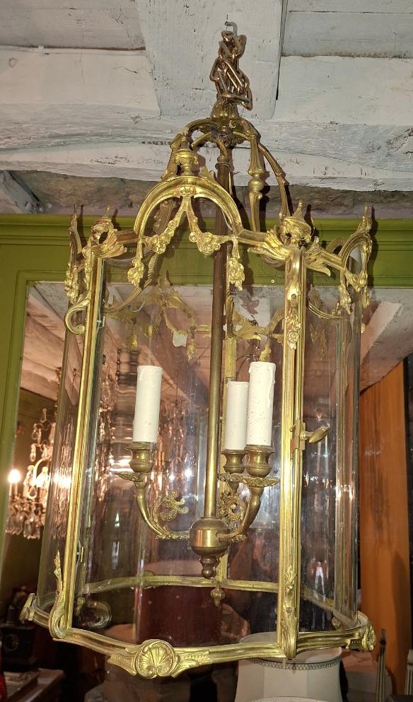Grande Lanterne en Bronze Doré-photo-2