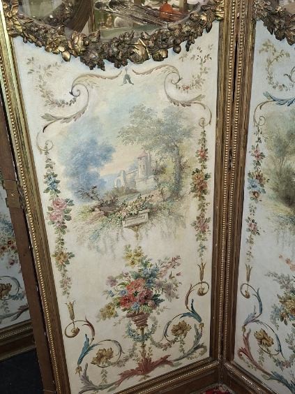 Paravent 4 Feuilles double face en Bois doré-photo-2