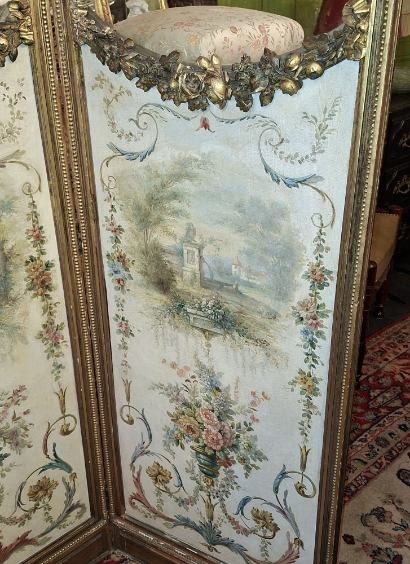 Paravent 4 Feuilles double face en Bois doré-photo-4