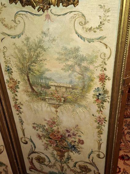 Paravent 4 Feuilles double face en Bois doré-photo-1