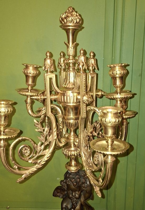 Paire de Chandeliers en Bronze Double Patine - Epoque Napoléon III-photo-2