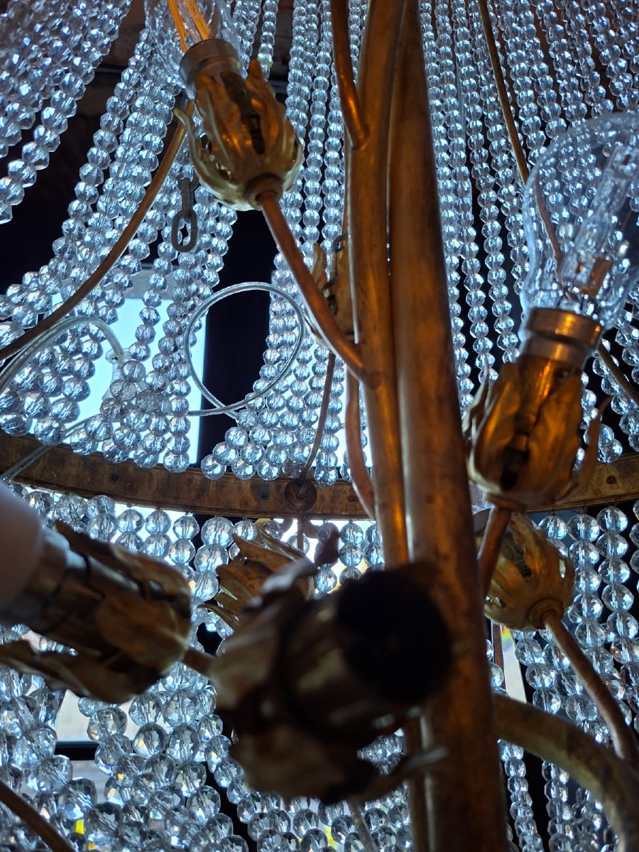 Lustre Montgolfière en Bronze et Cristal - Epoque 19ème-photo-2