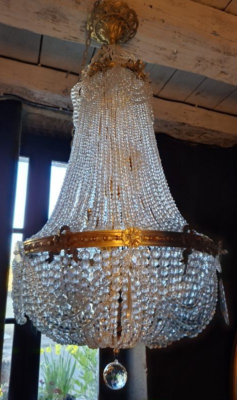 Lustre Montgolfière en Bronze et Cristal - Epoque 19ème