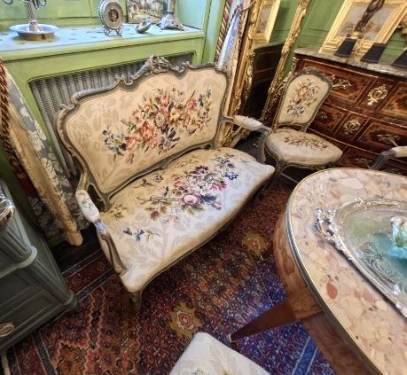 Salon en Bois Laqué Réchampi - 19ème - Epoque Napoléon III - 5 pièces-photo-2