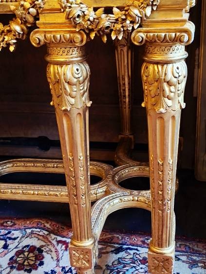 Table à gibier en Bois Sculpté et Doré - Style Louis XVI-photo-5