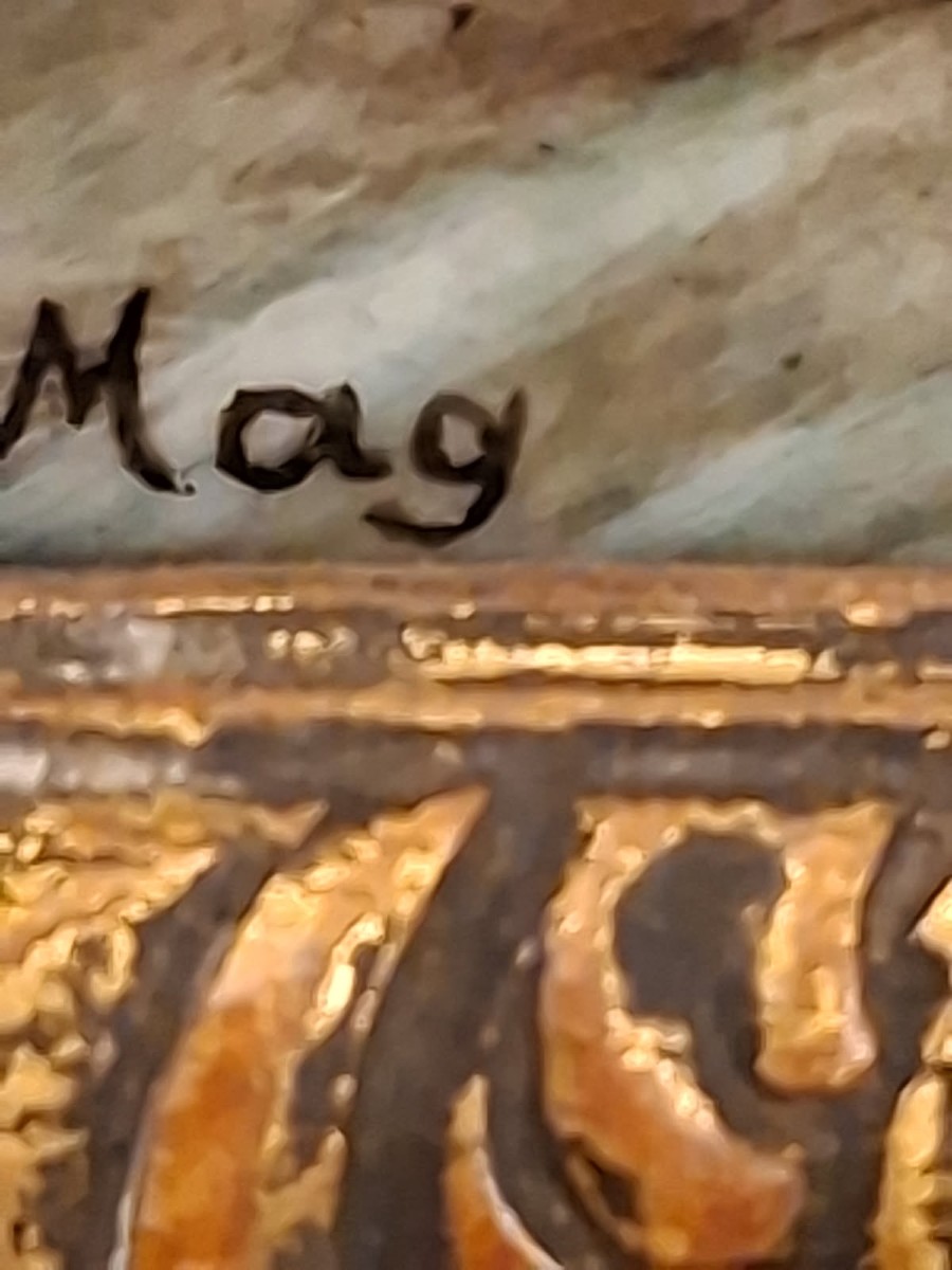 Portrait Miniature de Mme Sophie - Plaque de Porcelaine et Cadre en Bois Doré Sculpté-photo-1