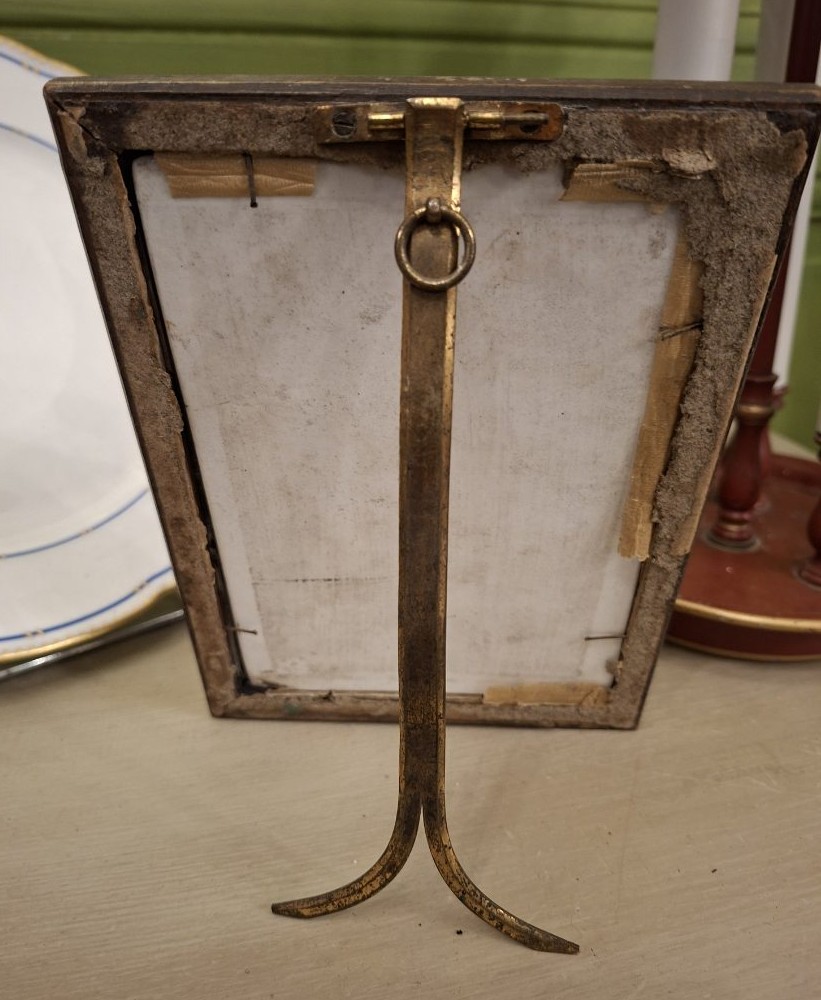 Portrait Miniature de Mme Sophie - Plaque de Porcelaine et Cadre en Bois Doré Sculpté-photo-2