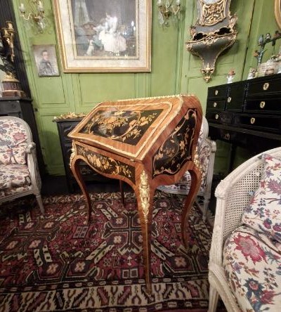 Bureau de pente en Bois de placage et Bronze - Epoque Napoléon III-photo-4