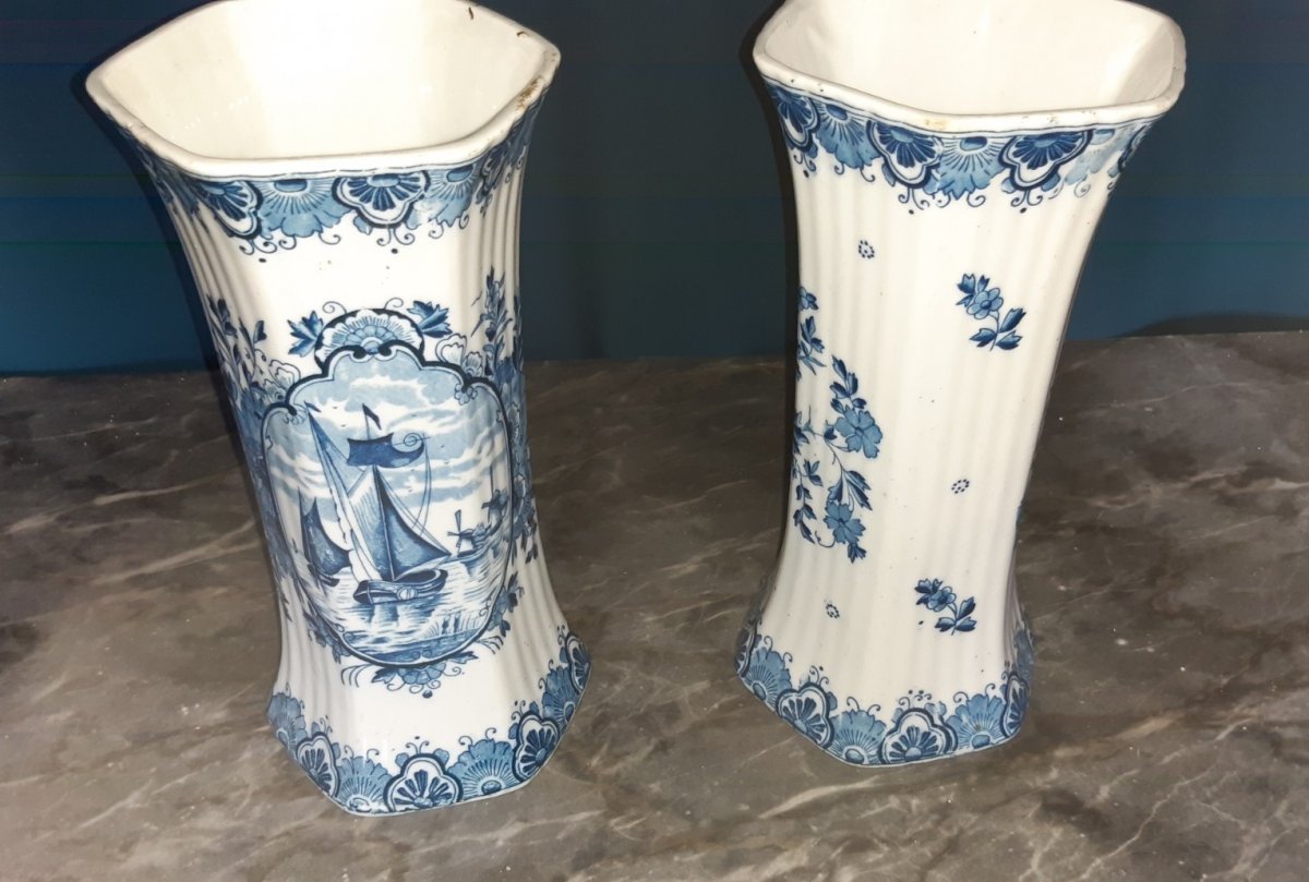 Pair Of Delft Earthenware Vases-photo-2