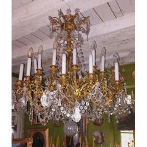 Large Chandelier 24 Lights In Gilt Bronze And Crystal - Napoleon III