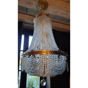 Lustre Montgolfière en Bronze et Cristal - Epoque 19ème