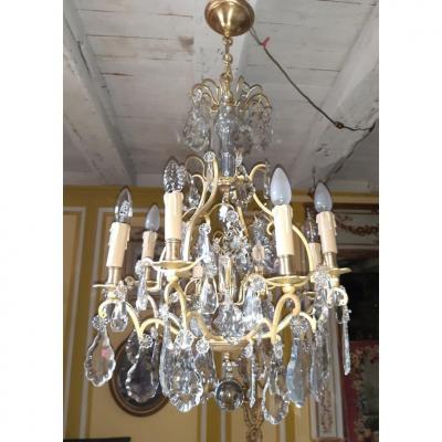 Cage Chandelier In Gilt Bronze And Crystal