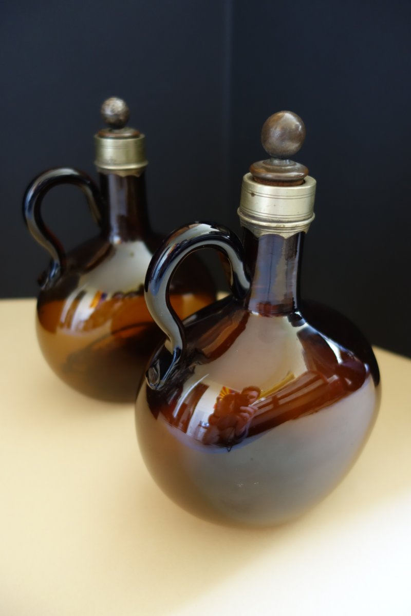 Paire de bouteilles à brandy ou "bocksbeutel" période Victorienne-photo-3