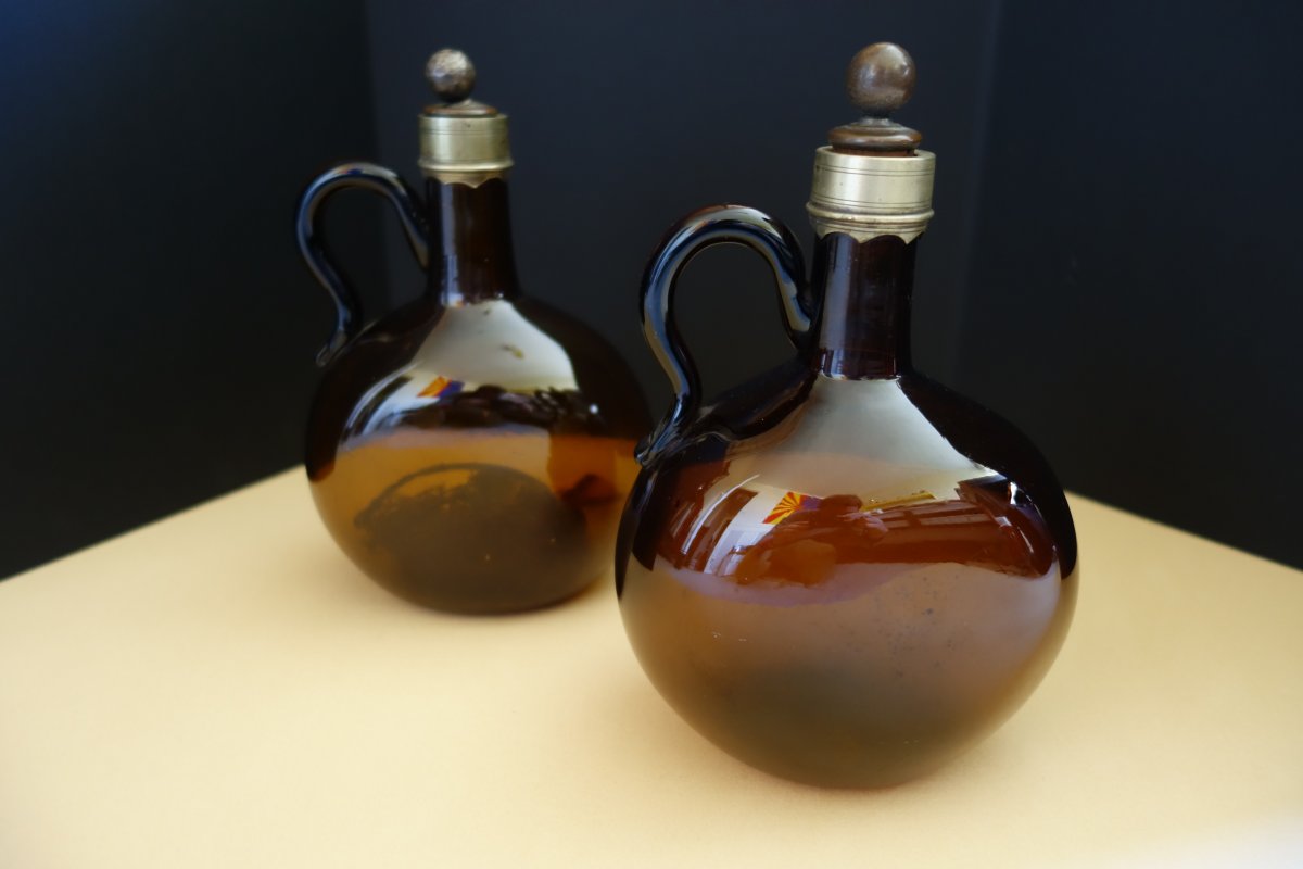 Paire de bouteilles à brandy ou "bocksbeutel" période Victorienne-photo-2