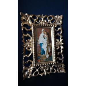 Representation Of The Virgin And Child And Its Gilded Wood Frame, Florence Late Nineteenth