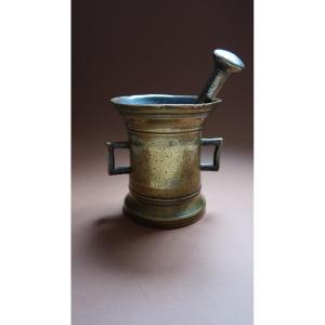 Bronze Mortar With Square Side Grips And Its Pestle, Germany Or Netherlands 17th Century