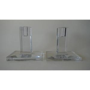 Pair Of Art Deco Baccarat Crystal Candlesticks