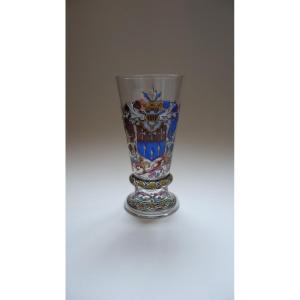 Enameled Crystal Goblet With Heraldic Decor, J&l Lobmeyr Cristallerie, Vienna 1900