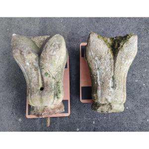 Two Cistercian Water Leaf Capitals In Granite, France, 13th Century?.