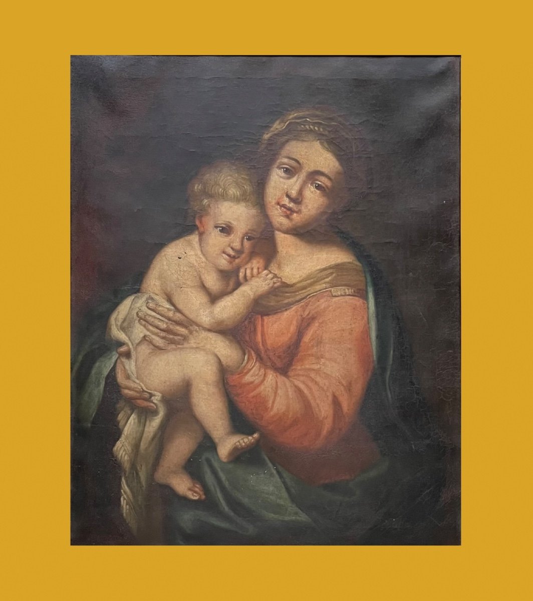 Oil On Canvas Virgin And Child 18th