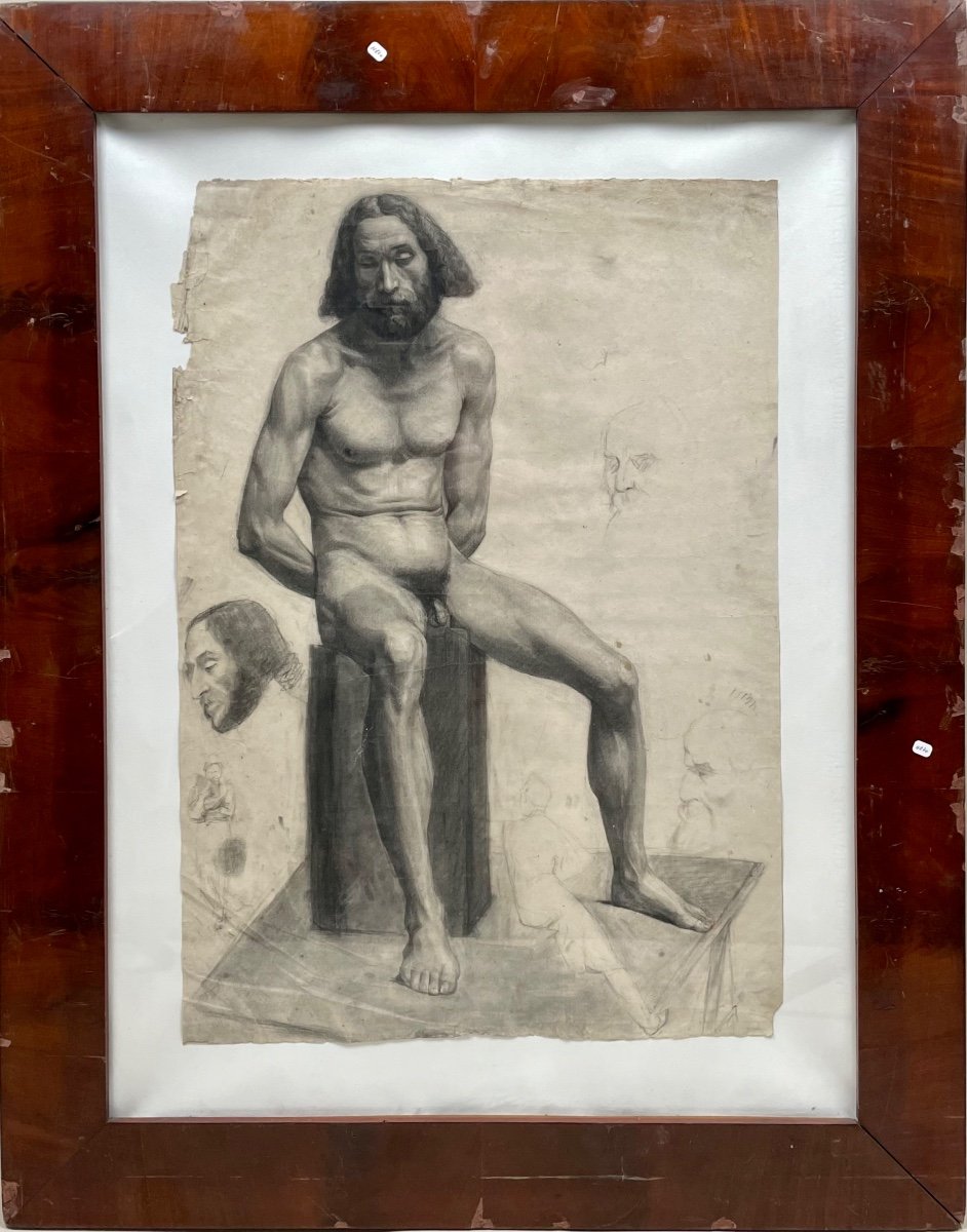 Drawing, Academy Of Naked Men, 19th Century-photo-2