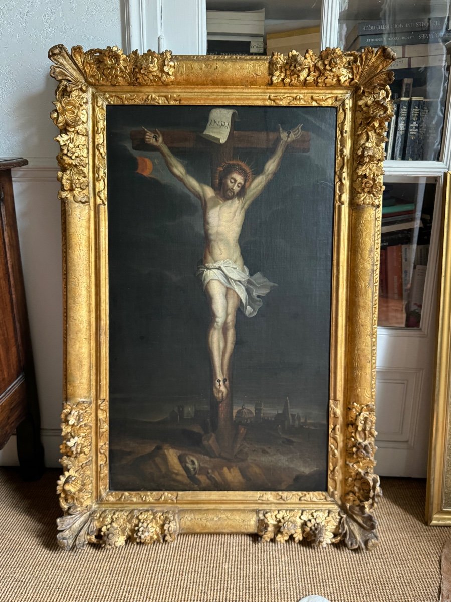 Large 18th Century Painting, Christ On The Cross -photo-2