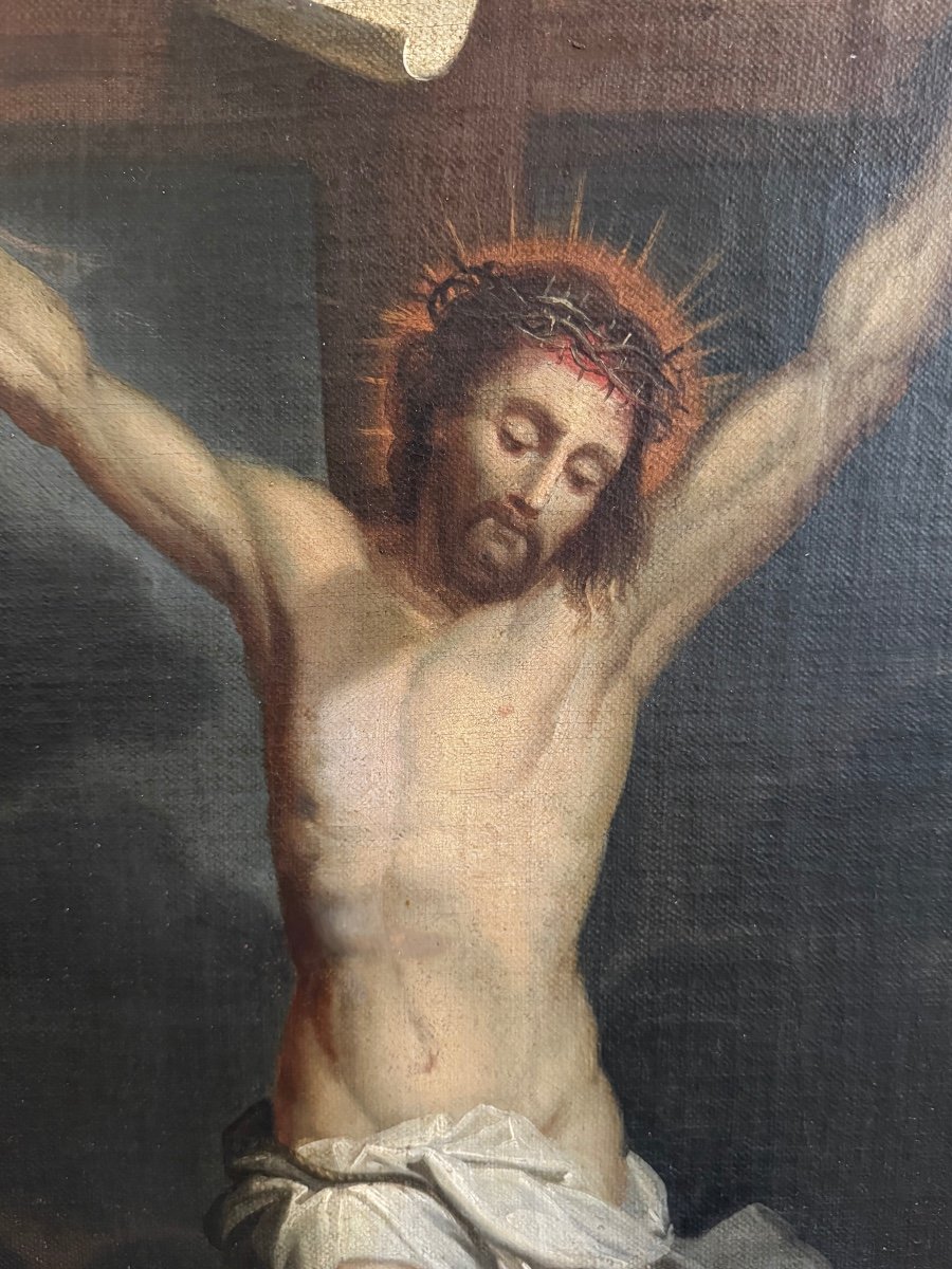 Large 18th Century Painting, Christ On The Cross -photo-1