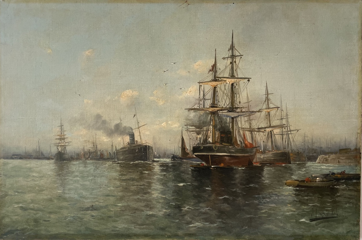 Navy, Boats In Port Circa 1900