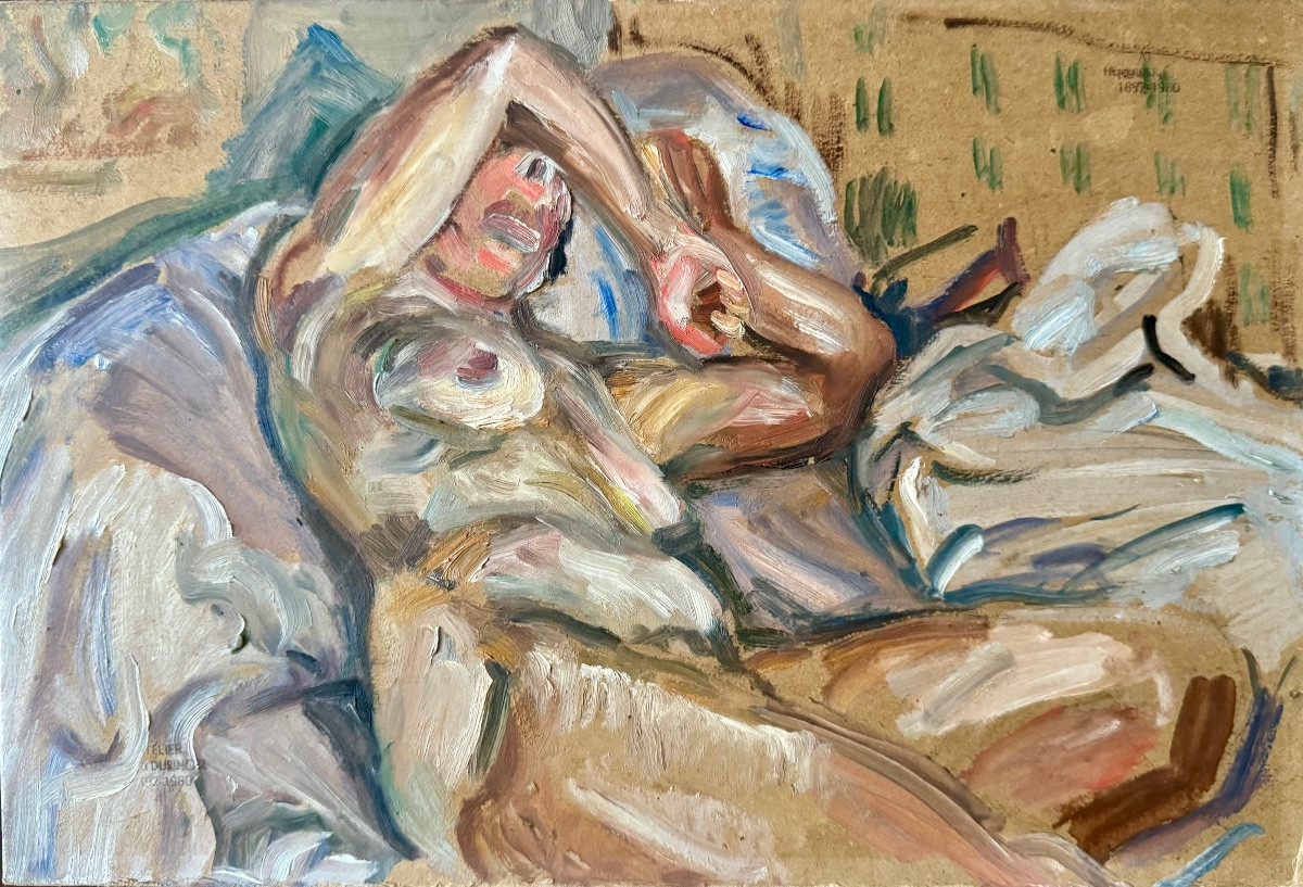 Femme nue allongée peint par Henri Duringer , peintre breton
