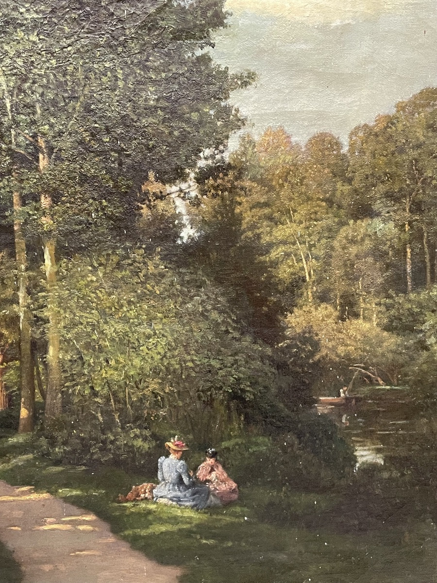 Two Elegant Women At The Water's Edge By Eugène Bataille-photo-1