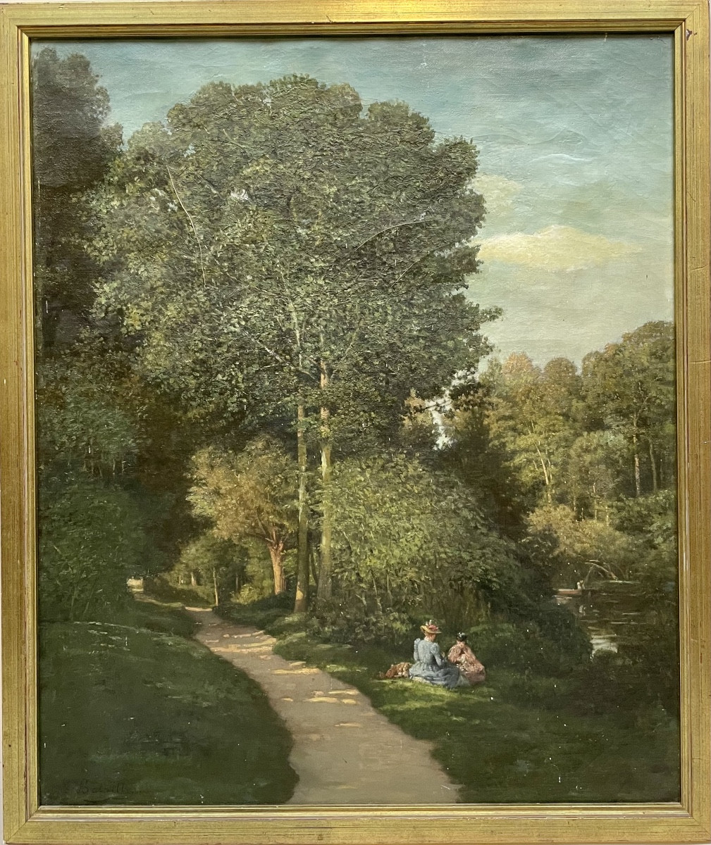Two Elegant Women At The Water's Edge By Eugène Bataille
