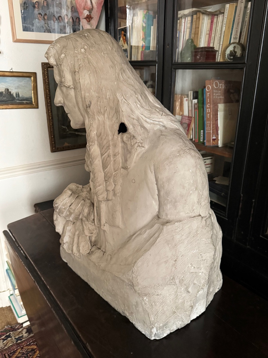 Grand Buste ancien en plâtre de Boileau par François Cogné-photo-1