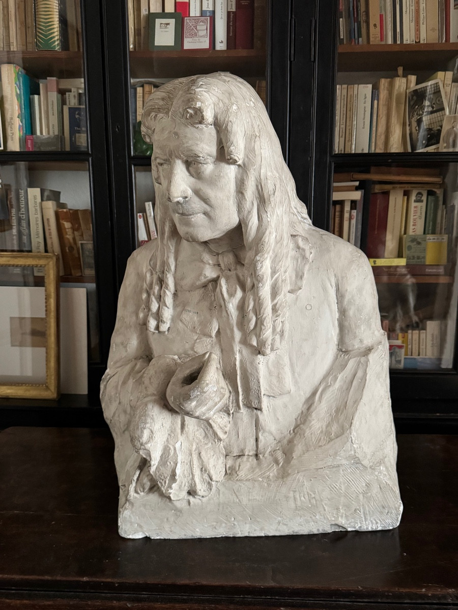 Grand Buste ancien en plâtre de Boileau par François Cogné