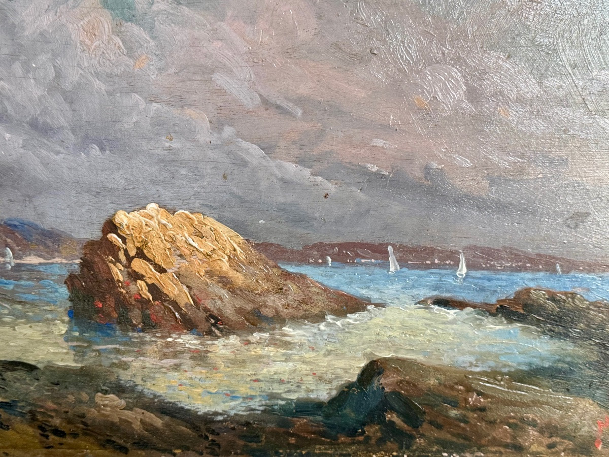 Bord de mer en Bretagne début 20ème signé-photo-1