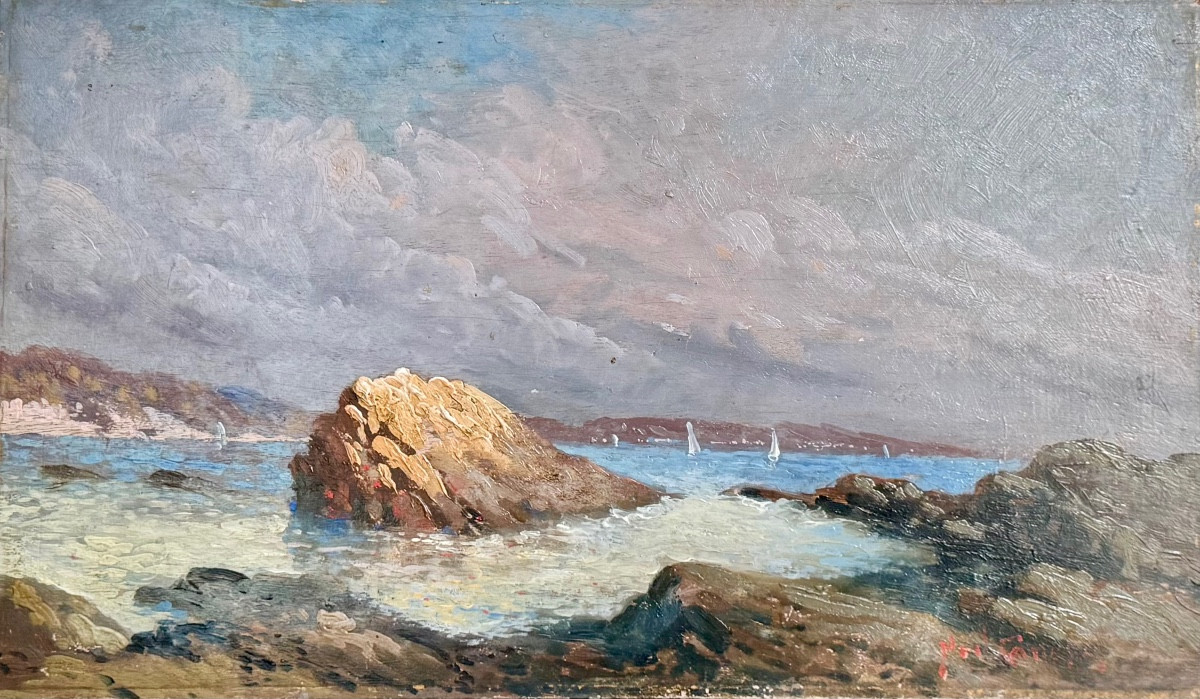 Bord de mer en Bretagne début 20ème signé