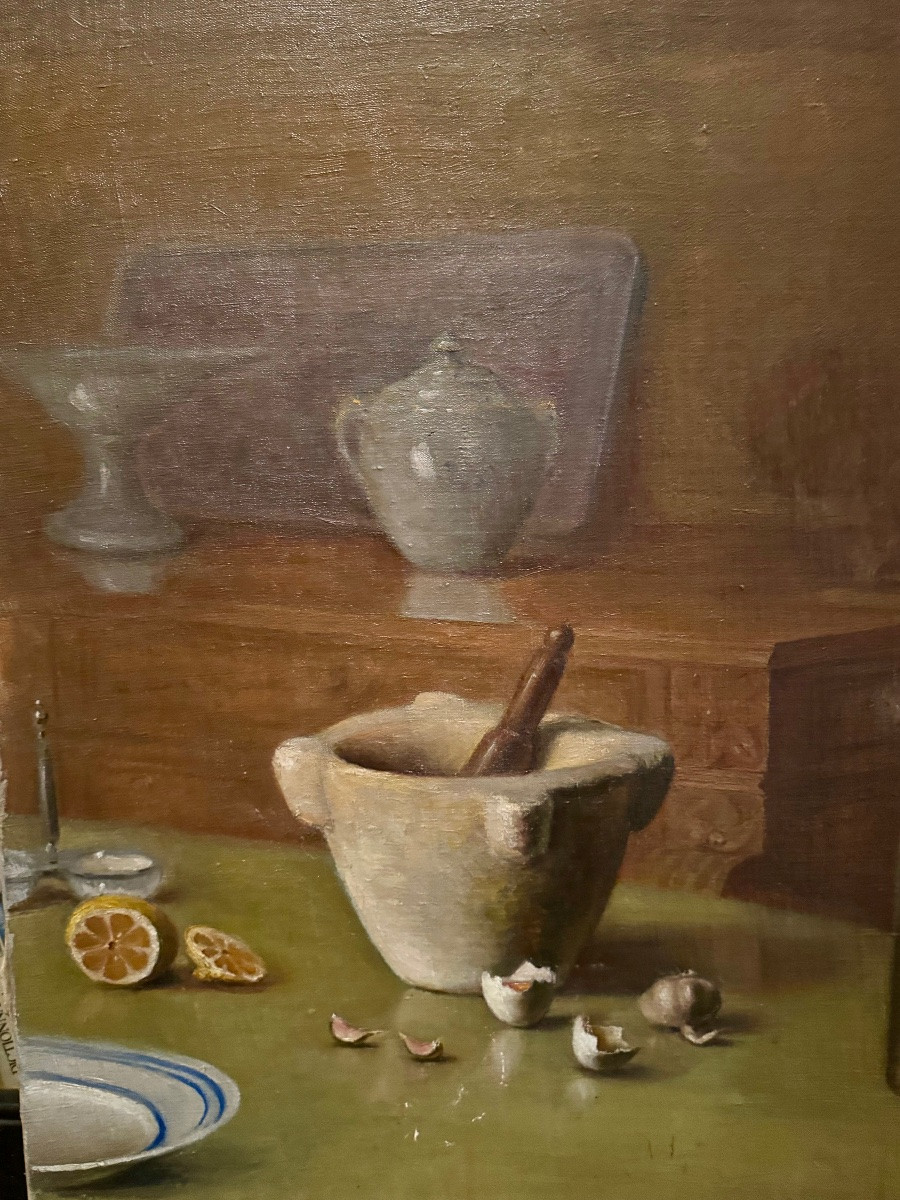 Large Still Life With Mortar By Jules Agard (1871-1943)-photo-1