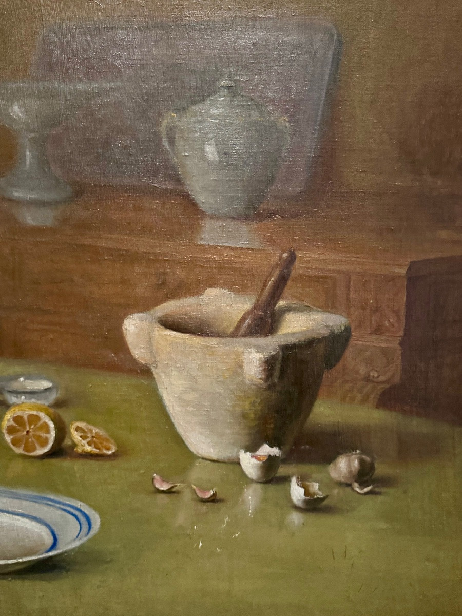 Large Still Life With Mortar By Jules Agard (1871-1943)-photo-3