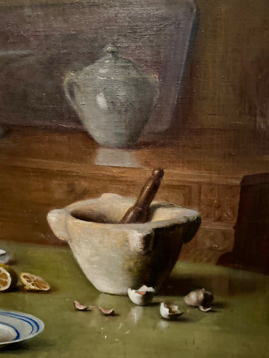 Large Still Life With Mortar By Jules Agard (1871-1943)-photo-4