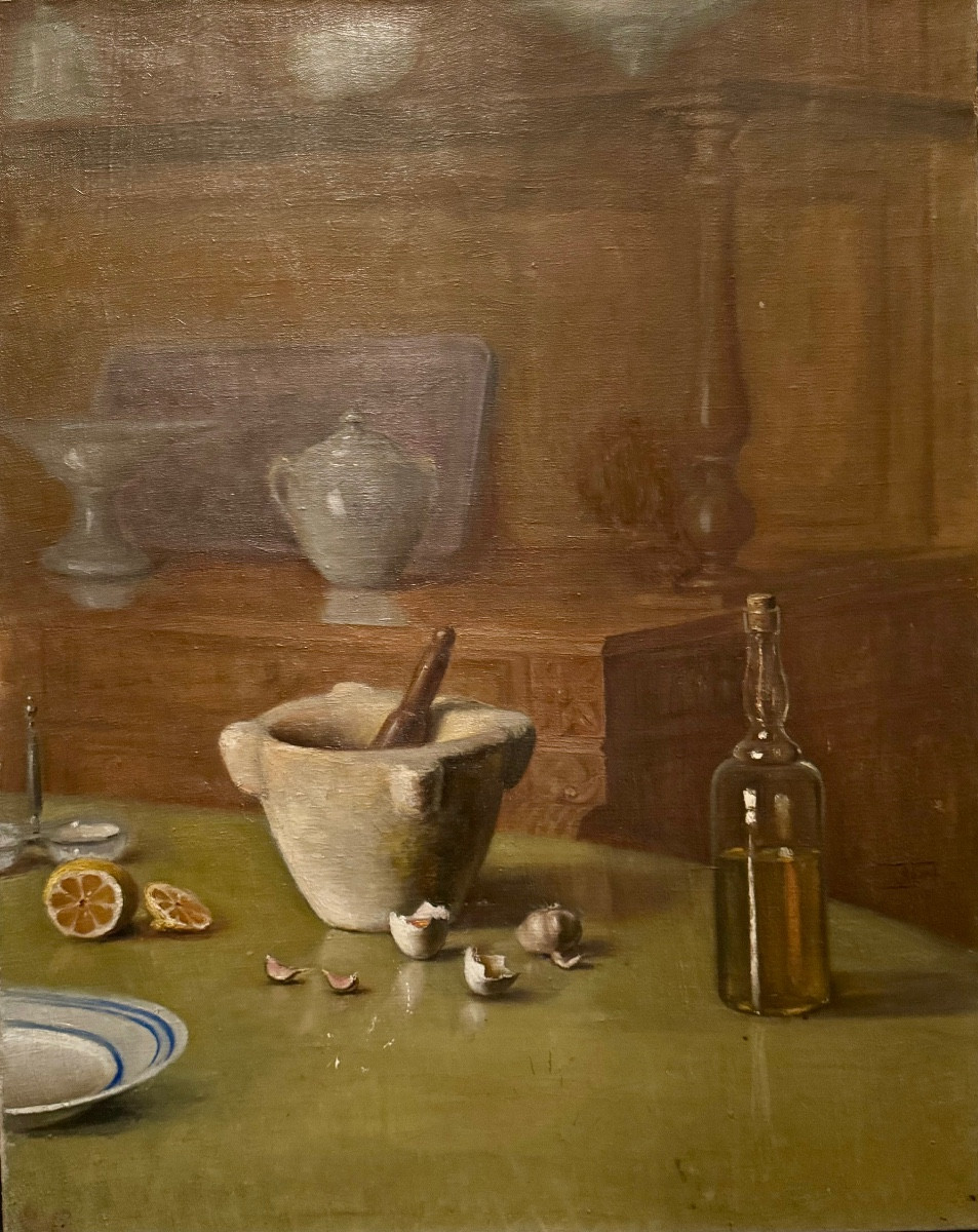 Large Still Life With Mortar By Jules Agard (1871-1943)