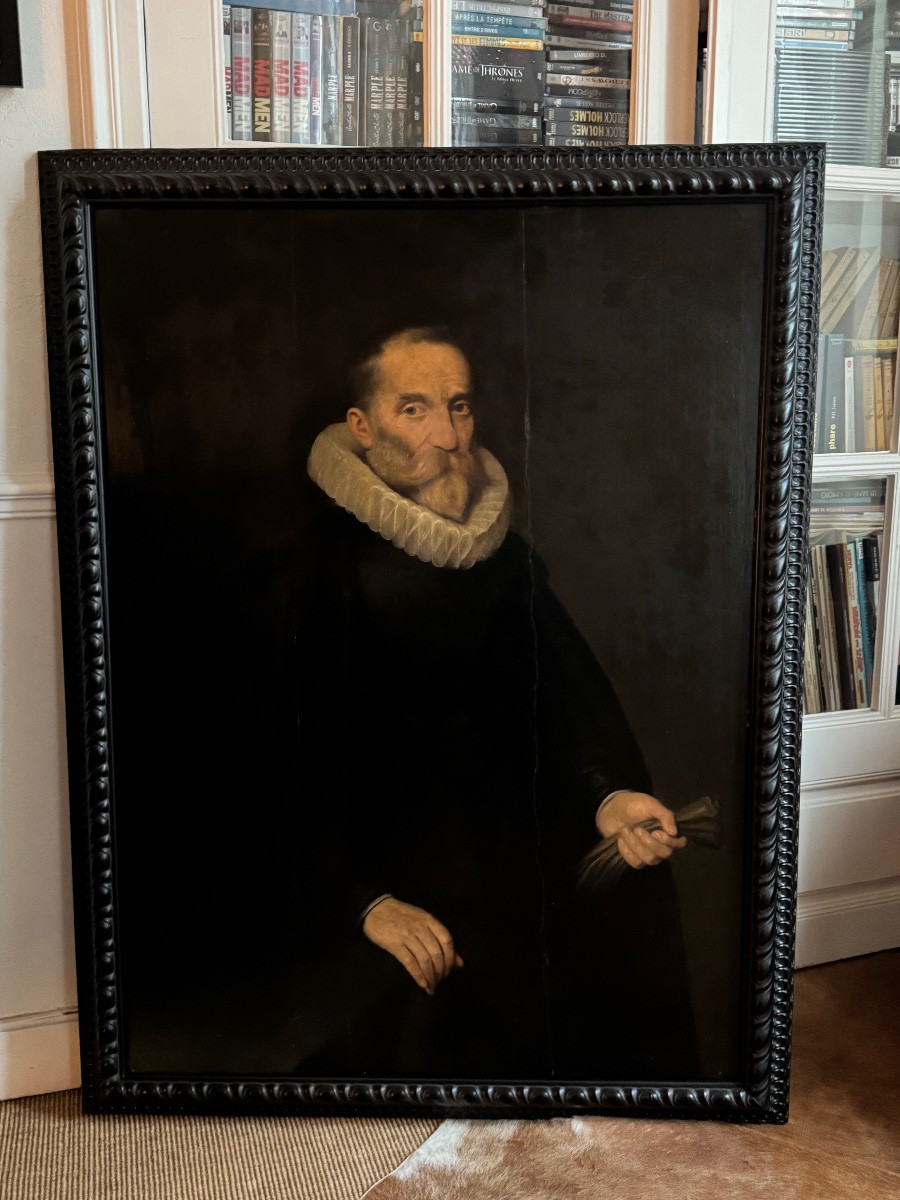 Large Portrait On Wood Of A Dignitary Dated 1613.-photo-3
