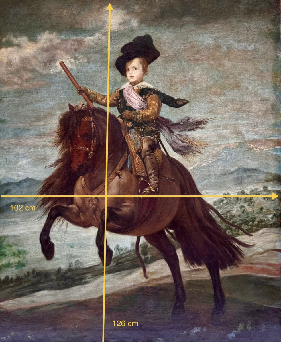 Large 19th-century Canvas, Equestrian Portrait Of Prince Baltasar Carlos-photo-2