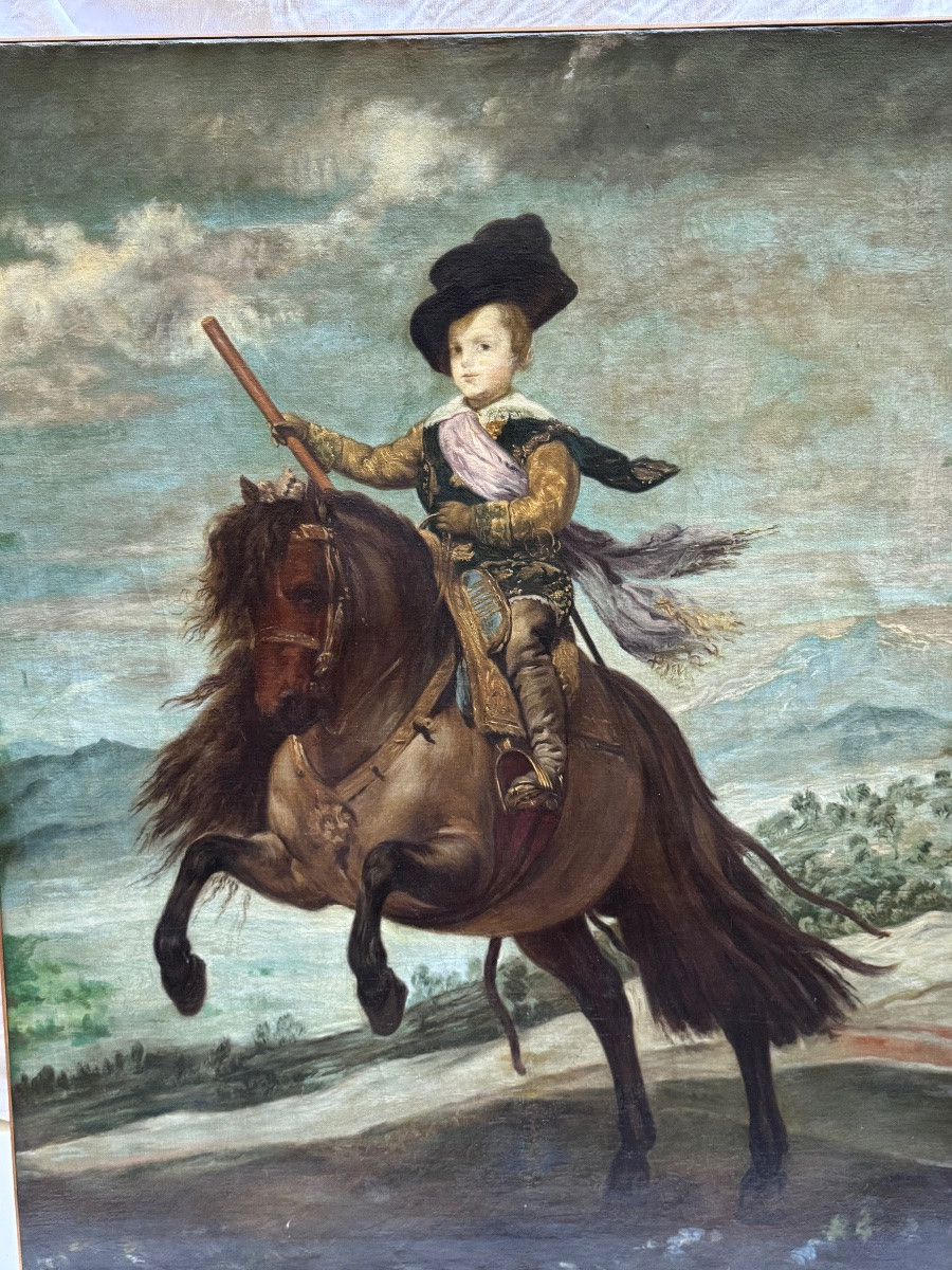 Large 19th-century Canvas, Equestrian Portrait Of Prince Baltasar Carlos-photo-3