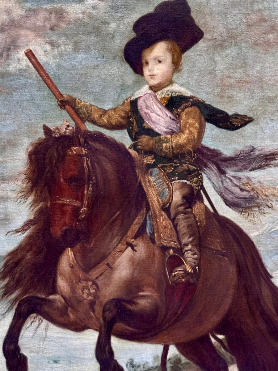 Large 19th-century Canvas, Equestrian Portrait Of Prince Baltasar Carlos-photo-1